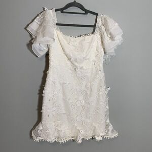 Two Sisters The Label White Lace Mini Dress Bridal Square Neck Ruffle Sleeve